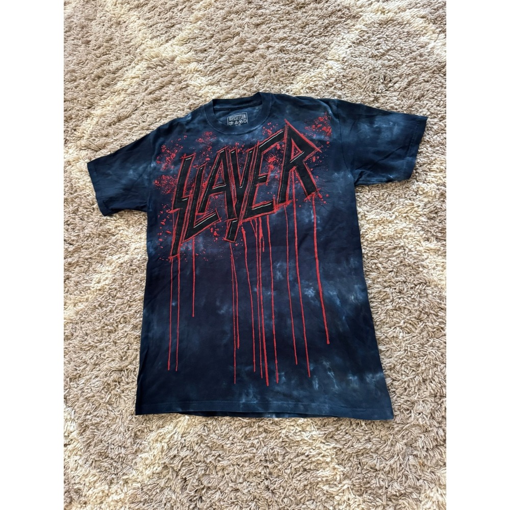 Slayer Band T-Shirt Mens Medium Tie Dye Blue Black Red Dripping Logo Graphic Tee